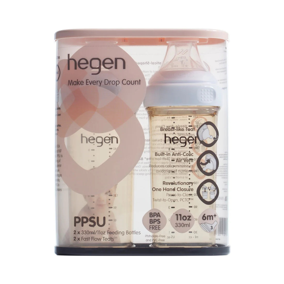 Hegen PCTO™ 330ml Feeding Bottle PPSU, 2-Pack with 2 x Fast Flow Teat (6 Months +)