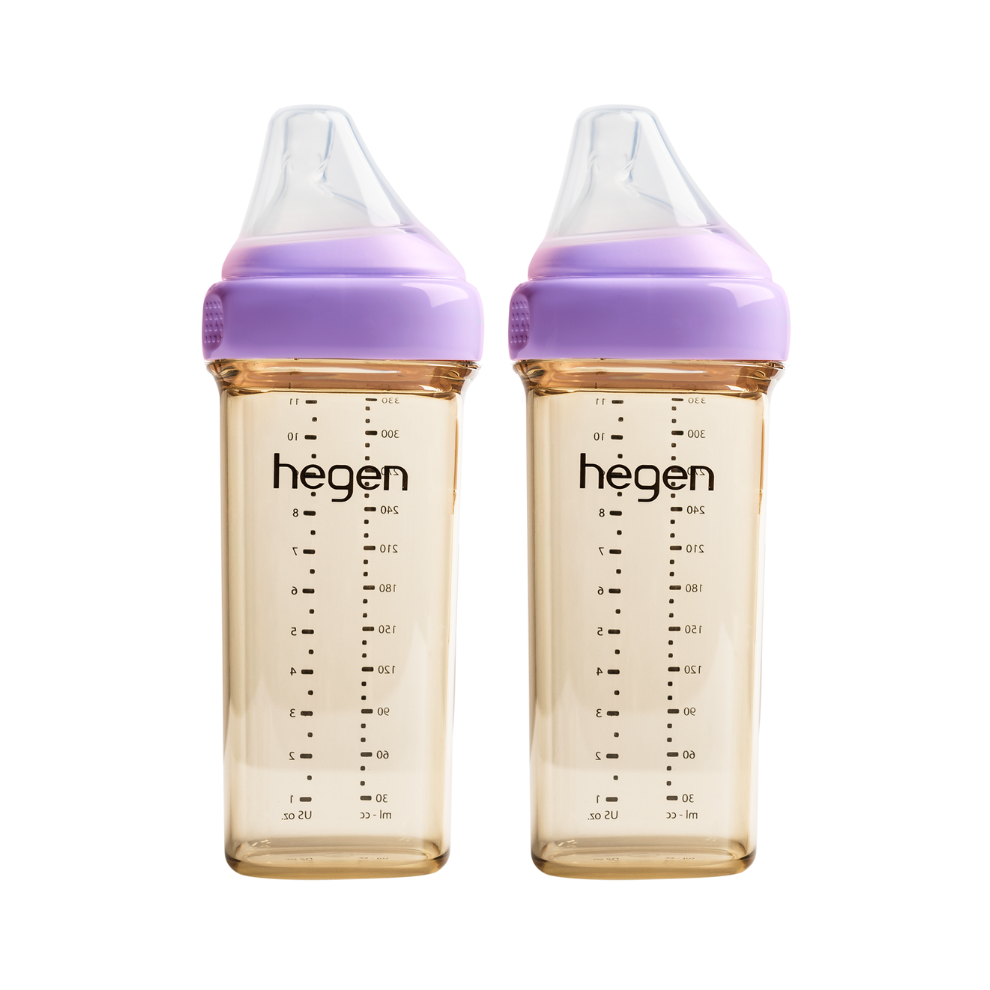 Hegen PCTO™ 330ml Feeding Bottle PPSU, 2-Pack PURPLE with 2x Fast Flow Teats (6 months and beyond)