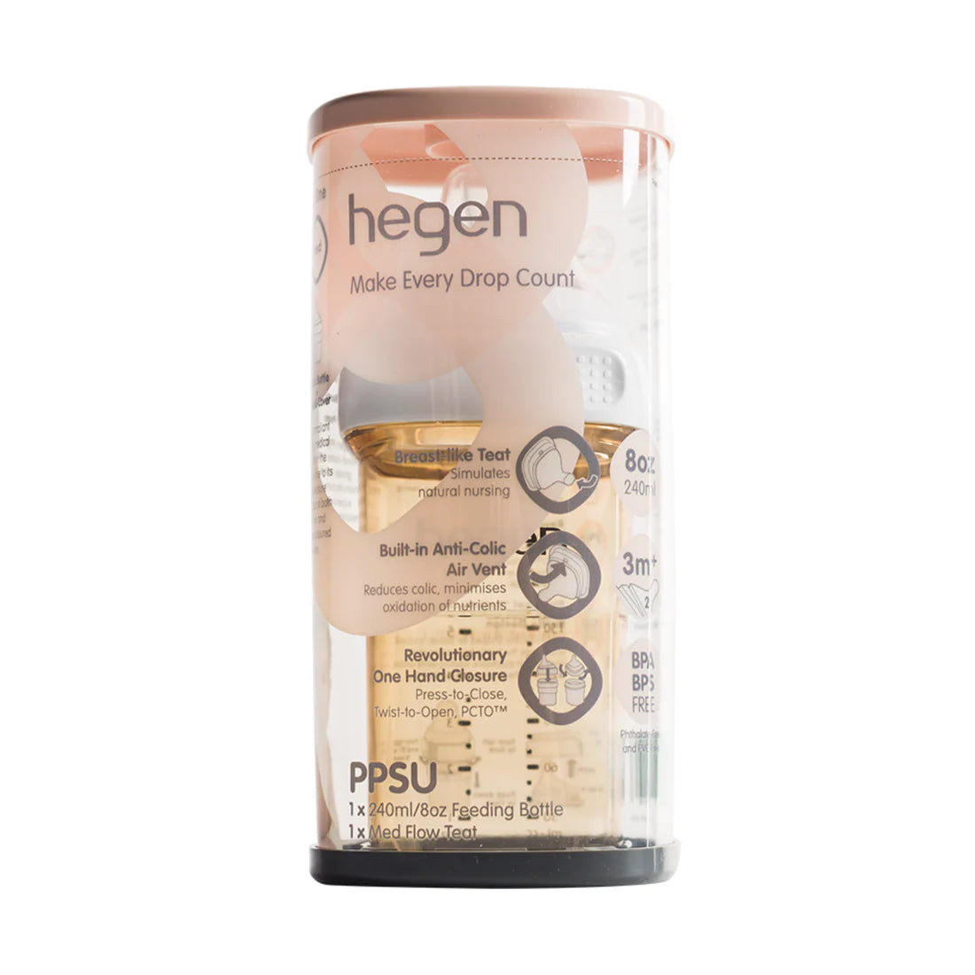 Hegen PCTO™ 240ml Feeding Bottle PPSU with Medium Flow Teat (3 to 6 Months)