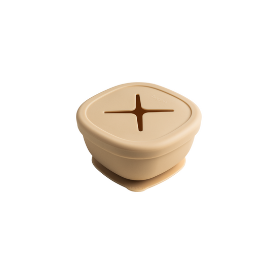 Hegen Suction Bowl with Snack Lid Silicone Taupe